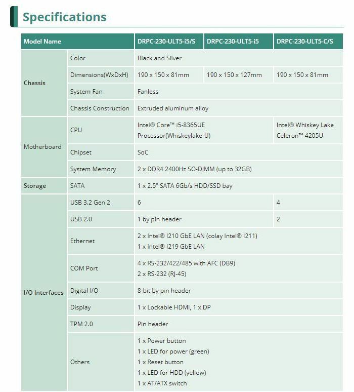 DRPC-230-ULT5 specifications overview