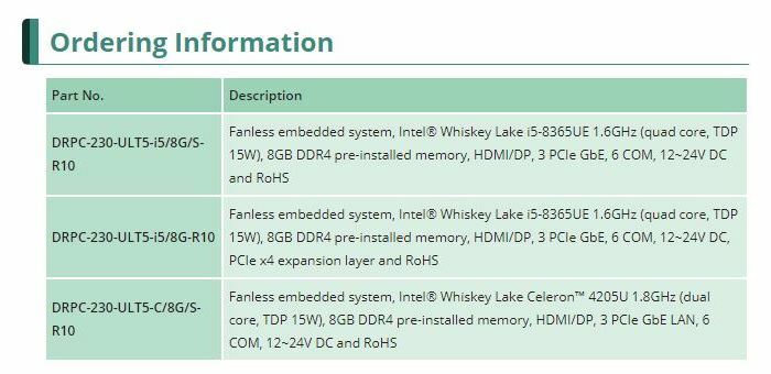 DRPC-230-ULT5 ordering information